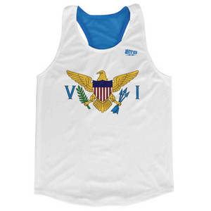 U.S. Virgin Islands Country Flag Running Tank Top Racerback Track and Cross Country Singlet Jersey Made In USA - White Blue U.S. Virgin Islands Country Flag Running Tank Top Racerback Track and Cross Country Singlet Jersey Made In USA - White Blue