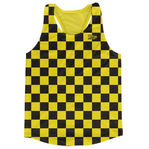 Yellow & Black Checkerboard Running Tank Top Racerback Track and Cross Country Singlet Jersey Made In USA - Yellow & Black Yellow & Black Checkerboard Running Tank Top Racerback Track and Cross Country Singlet Jersey Made In USA - Yellow & Black