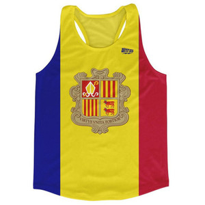 Andorra Country Flag Running Tank Top Racerback Track and Cross Country Singlet Jersey Made In USA - Blue Red Yellow Andorra Country Flag Running Tank Top Racerback Track and Cross Country Singlet Jersey Made In USA - Blue Red Yellow