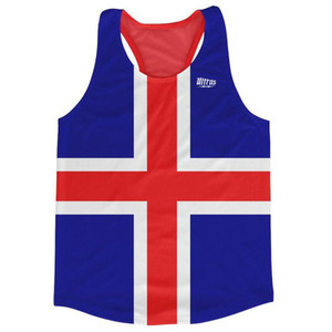 Iceland Country Flag Running Tank Top Racerback Track and Cross Country Singlet Jersey Made In USA-White Blue Iceland Country Flag Running Tank Top Racerback Track and Cross Country Singlet Jersey Made In USA-White Blue