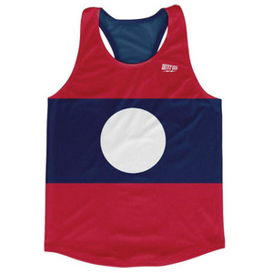 Laos Country Flag Running Tank Top Racerback Track and Cross Country Singlet Jersey Made In USA-Red Blue Laos Country Flag Running Tank Top Racerback Track and Cross Country Singlet Jersey Made In USA-Red Blue
