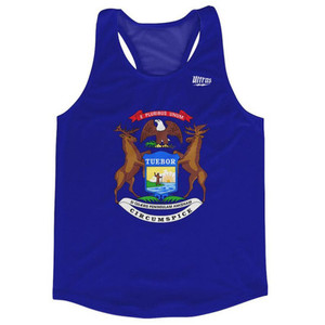 Michigan State Flag Running Tank Top Racerback Track and Cross Country Singlet Jersey Made In USA-Royal Blue Michigan State Flag Running Tank Top Racerback Track and Cross Country Singlet Jersey Made In USA-Royal Blue