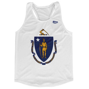 Massachusetts State Flag Running Tank Top Racerback Track and Cross Country Singlet Jersey Made In USA - White Massachusetts State Flag Running Tank Top Racerback Track and Cross Country Singlet Jersey Made In USA - White
