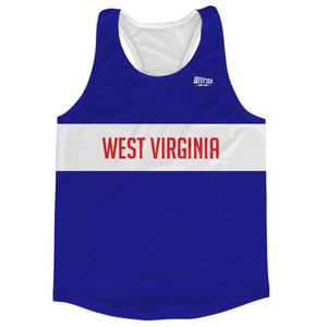 West Virginia Finish Line Running Tank Top Racerback Track and Cross Country Singlet Jersey Made In USA - Blue White West Virginia Finish Line Running Tank Top Racerback Track and Cross Country Singlet Jersey Made In USA - Blue White