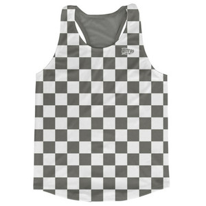 Grey Charcoal & White Checkerboard Running Tank Top Racerback Track and Cross Country Singlet Jersey Made In USA - Grey Charcoal & White Grey Charcoal & White Checkerboard Running Tank Top Racerback Track and Cross Country Singlet Jersey Made In USA - Grey Charcoal & White