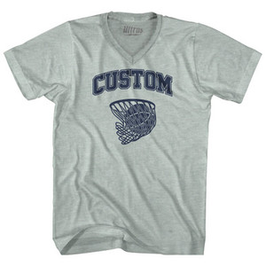 Custom Basketball Old School Ball Net Adult Tri-Blend V-neck T-shirt - Athletic Cool Grey Custom Basketball Old School Ball Net Adult Tri-Blend V-neck T-shirt - Athletic Cool Grey