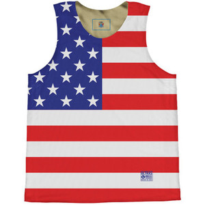 American Flag and New Jersey State Flag Reversible Basketball Practice Singlet Jersey - Red White American Flag and New Jersey State Flag Reversible Basketball Practice Singlet Jersey - Red White