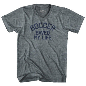 Soccer Saved My Life Adult Tri-Blend V-Neck T-Shirt-Athletic Grey Soccer Saved My Life Adult Tri-Blend V-Neck T-Shirt-Athletic Grey