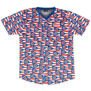 Ultras Ohio State Party Flags Soccer Jersey Made In USA-Red Blue Ultras Ohio State Party Flags Soccer Jersey Made In USA-Red Blue
