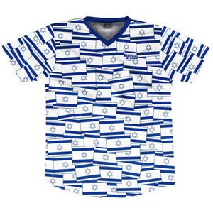 Ultras Israel Party Flags Soccer Jersey Made In USA-Blue White Ultras Israel Party Flags Soccer Jersey Made In USA-Blue White