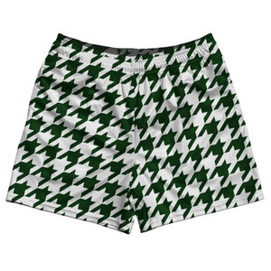 Green Forest And White Houndstooth Rugby Gym Short 5 Inch Inseam With Pockets Made In USA Green Forest And White Houndstooth Rugby Gym Short 5 Inch Inseam With Pockets Made In USA
