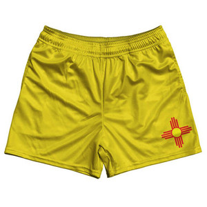 New Mexico State Flag Rugby Gym Short 5 Inch Inseam With Pockets Made In USA - Yellow New Mexico State Flag Rugby Gym Short 5 Inch Inseam With Pockets Made In USA - Yellow