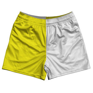 Yellow Bright And White Quad Color Rugby Gym Short 5 Inch Inseam With Pockets Made In USA Yellow Bright And White Quad Color Rugby Gym Short 5 Inch Inseam With Pockets Made In USA