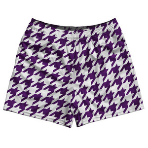 Purple Medium And White Houndstooth Rugby Gym Short 5 Inch Inseam With Pockets Made In USA Purple Medium And White Houndstooth Rugby Gym Short 5 Inch Inseam With Pockets Made In USA
