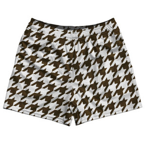 Brown Dark And White Houndstooth Rugby Gym Short 5 Inch Inseam With Pockets Made In USA Brown Dark And White Houndstooth Rugby Gym Short 5 Inch Inseam With Pockets Made In USA
