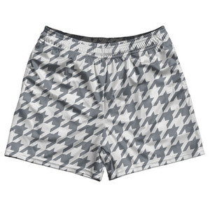 Grey Dark And White Houndstooth Rugby Gym Short 5 Inch Inseam With Pockets Made In USA Grey Dark And White Houndstooth Rugby Gym Short 5 Inch Inseam With Pockets Made In USA
