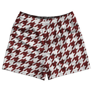 Red Maroon And White Houndstooth Rugby Gym Short 5 Inch Inseam With Pockets Made In USA Red Maroon And White Houndstooth Rugby Gym Short 5 Inch Inseam With Pockets Made In USA