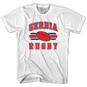 Serbia Rugby Ball 90's Rugby Ball T-shirt-Adult - White
