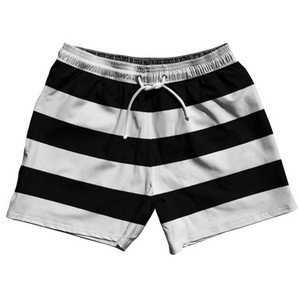 Black & Cool Grey Horizontal Stripe 5" Swim Shorts Made in USA - Black & Cool Grey Black & Cool Grey Horizontal Stripe 5" Swim Shorts Made in USA - Black & Cool Grey