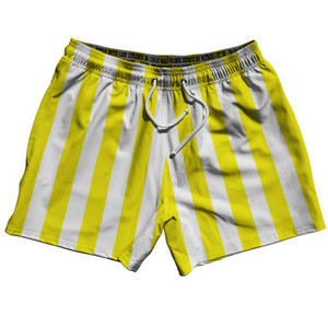 Canary Yellow & White Vertical Stripe 5" Swim Shorts Made in USA by Ultras Canary Yellow & White Vertical Stripe 5" Swim Shorts Made in USA by Ultras