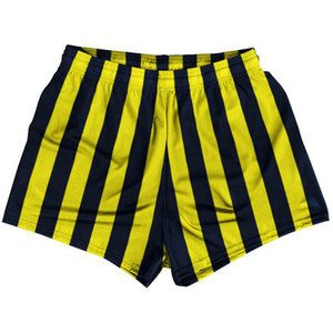 Navy Blue & Canary Yellow Vertical Stripe Womens & Girls Sport Shorts End Made In USA by Ultras