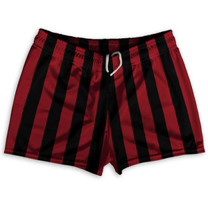 Cardinal Red & Black Vertical Stripe Shorty Short Gym Shorts 2.5" Inseam Made In USA by Ultras Cardinal Red & Black Vertical Stripe Shorty Short Gym Shorts 2.5" Inseam Made In USA by Ultras