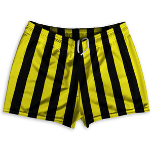 Canary Yellow & Black Vertical Stripe Shorty Short Gym Shorts 2.5" Inseam Made In USA by Ultras Canary Yellow & Black Vertical Stripe Shorty Short Gym Shorts 2.5" Inseam Made In USA by Ultras