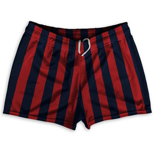 Navy Blue & Dark Red Vertical Stripe Shorty Short Gym Shorts 2.5" Inseam Made In USA by Ultras Navy Blue & Dark Red Vertical Stripe Shorty Short Gym Shorts 2.5" Inseam Made In USA by Ultras