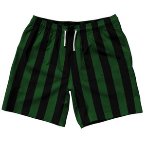 Hunter Green & Black Vertical Stripe Swim Shorts 7.5" Made in USA by Ultras