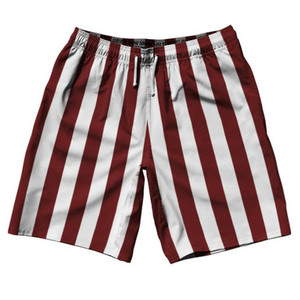 Maroon Red & White Vertical Stripe 10" Swim Shorts Made in USA by Ultras Maroon Red & White Vertical Stripe 10" Swim Shorts Made in USA by Ultras