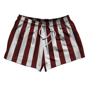 Maroon Red & White Vertical Stripe 2.5" Swim Shorts Made in USA by Ultras Maroon Red & White Vertical Stripe 2.5" Swim Shorts Made in USA by Ultras