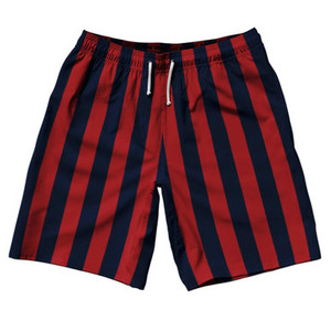 Navy Blue & Dark Red Vertical Stripe 10" Swim Shorts Made in USA by Ultras Navy Blue & Dark Red Vertical Stripe 10" Swim Shorts Made in USA by Ultras