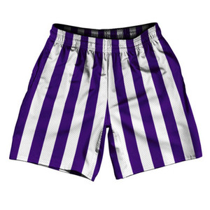 Purple Violet Laker & White Vertical Stripe Athletic Running Fitness Exercise Shorts 7" Inseam Shorts Made In USA by Ultras Purple Violet Laker & White Vertical Stripe Athletic Running Fitness Exercise Shorts 7" Inseam Shorts Made In USA by Ultras