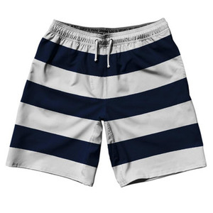 Navy & Cool Grey Horizontal Stripe 10" Swim Shorts Made in USA by Ultras Navy & Cool Grey Horizontal Stripe 10" Swim Shorts Made in USA by Ultras