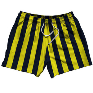 Navy Blue & Canary Yellow Vertical Stripe 5" Swim Shorts Made in USA by Ultras Navy Blue & Canary Yellow Vertical Stripe 5" Swim Shorts Made in USA by Ultras