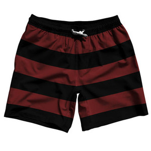 Maroon Red & Black Horizontal Stripe 7" Swim Shorts Made in USA by Ultras Maroon Red & Black Horizontal Stripe 7" Swim Shorts Made in USA by Ultras