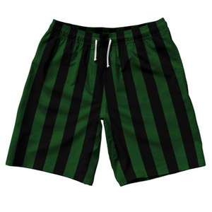 Hunter Green & Black Vertical Stripe 10" Swim Shorts Made in USA by Ultras Hunter Green & Black Vertical Stripe 10" Swim Shorts Made in USA by Ultras