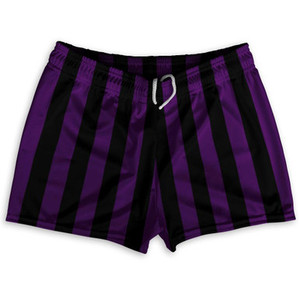 Medium Purple & Black Vertical Stripe Shorty Short Gym Shorts 2.5" Inseam Made In USA by Ultras Medium Purple & Black Vertical Stripe Shorty Short Gym Shorts 2.5" Inseam Made In USA by Ultras