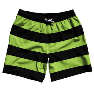 Lime Green & Black Horizontal Stripe 7" Swim Shorts Made in USA by Ultras Lime Green & Black Horizontal Stripe 7" Swim Shorts Made in USA by Ultras