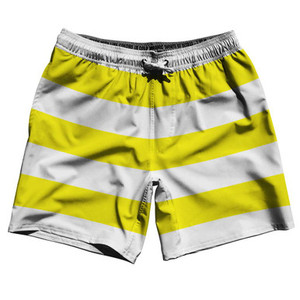 Yellow & White Horizontal Stripe 7" Swim Shorts Made in USA by Ultras Yellow & White Horizontal Stripe 7" Swim Shorts Made in USA by Ultras
