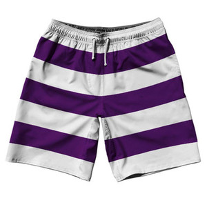 Medium Purple & White Horizontal Stripe 10" Swim Shorts Made in USA by Ultras Medium Purple & White Horizontal Stripe 10" Swim Shorts Made in USA by Ultras