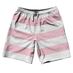 Pale Pink & White Horizontal Stripe 10" Swim Shorts Made in USA by Ultras Pale Pink & White Horizontal Stripe 10" Swim Shorts Made in USA by Ultras