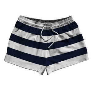 Navy & White Horizontal Stripe 2.5" Swim Shorts Made in USA by Ultras Navy & White Horizontal Stripe 2.5" Swim Shorts Made in USA by Ultras