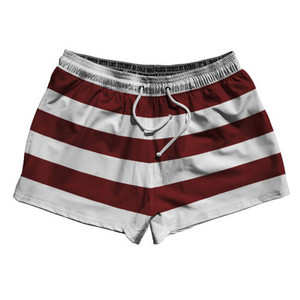 Maroon Red & White Horizontal Stripe 2.5" Swim Shorts Made in USA by Ultras Maroon Red & White Horizontal Stripe 2.5" Swim Shorts Made in USA by Ultras