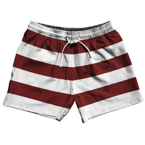 Maroon Red & White Horizontal Stripe 5" Swim Shorts Made in USA by Ultras Maroon Red & White Horizontal Stripe 5" Swim Shorts Made in USA by Ultras