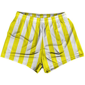 Canary Yellow & White Vertical Stripe Womens & Girls Sport Shorts End Made In USA by Ultras Canary Yellow & White Vertical Stripe Womens & Girls Sport Shorts End Made In USA by Ultras