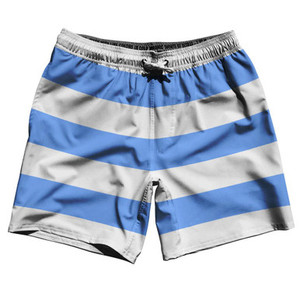 Carolina Blue & White Horizontal Stripe 7" Swim Shorts Made in USA by Ultras Carolina Blue & White Horizontal Stripe 7" Swim Shorts Made in USA by Ultras