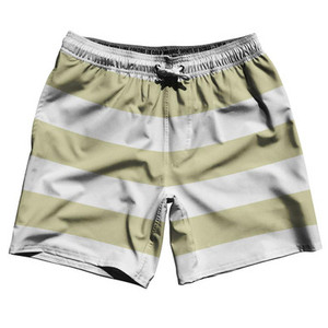 Vegas Gold & White Horizontal Stripe 7" Swim Shorts Made in USA by Ultras Vegas Gold & White Horizontal Stripe 7" Swim Shorts Made in USA by Ultras