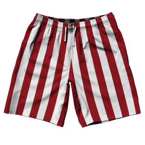 Cardinal Red & White Vertical Stripe 10" Swim Shorts Made in USA by Ultras Cardinal Red & White Vertical Stripe 10" Swim Shorts Made in USA by Ultras