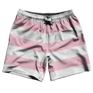 Pale Pink & White Horizontal Stripe 7" Swim Shorts Made in USA by Ultras Pale Pink & White Horizontal Stripe 7" Swim Shorts Made in USA by Ultras